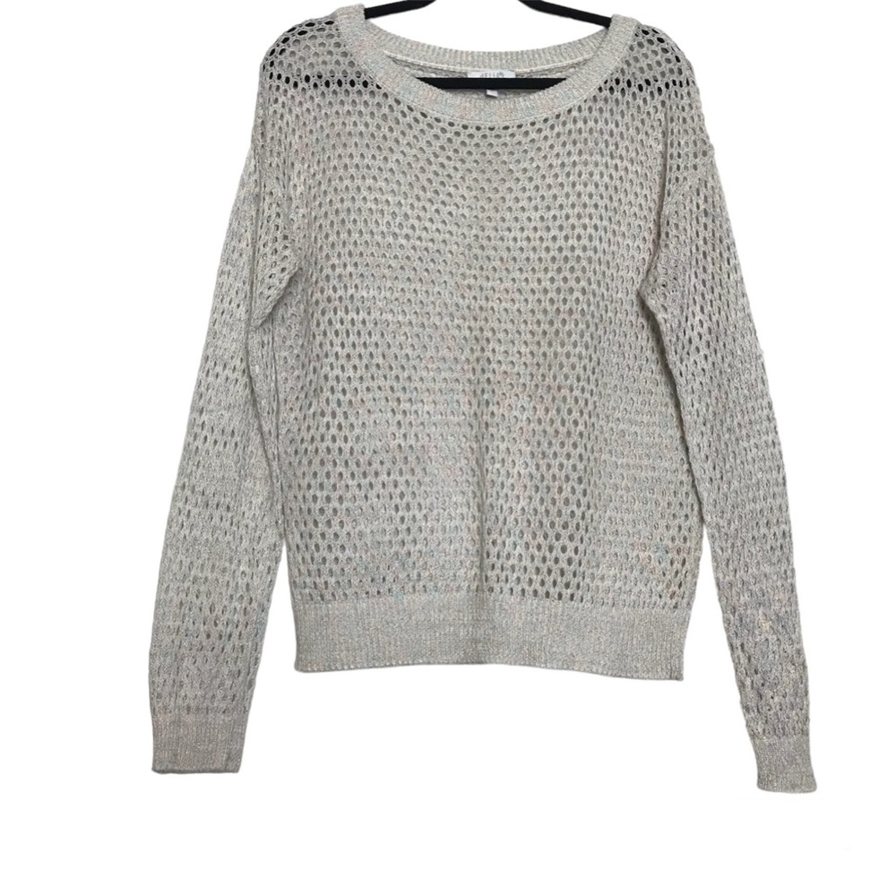 Delia’s Cream Metallic Threads Open Knit Long Sleeve Top Womens Sz L Festival